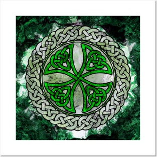 Green Celtic Shield Knot on Marble Posters and Art